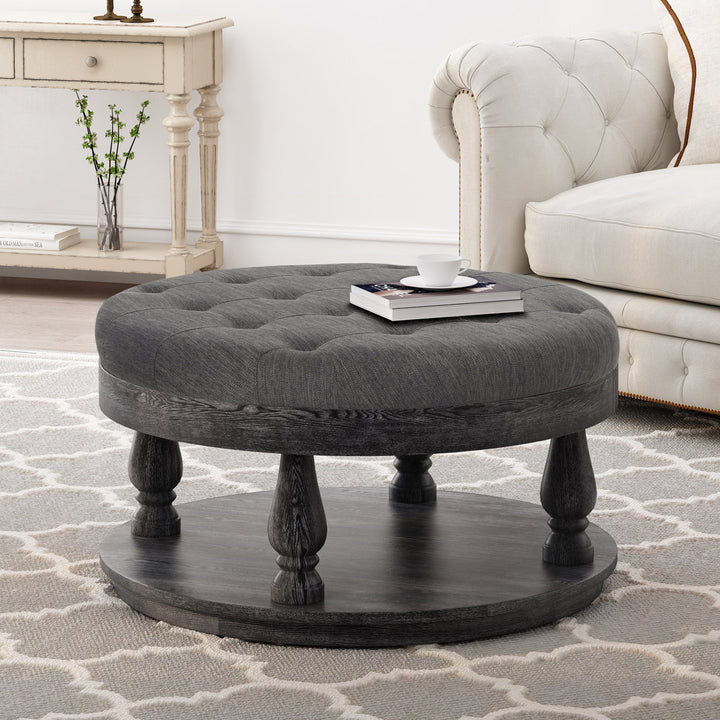 Tawney 40" Wide Tufted Round Cocktail Ottoman with Storage Rosalind Wheeler Leg Color: Gray Body Fabric: Charcoal Polyester