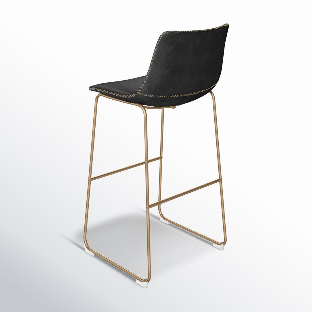 Nia Vegan Leather Bar & Counter Stool (Set of 2) AllModern Frame Color: Gold Upholstery: Black Vegan Leather, Seat Height: Bar Stool (29" Seat Height)