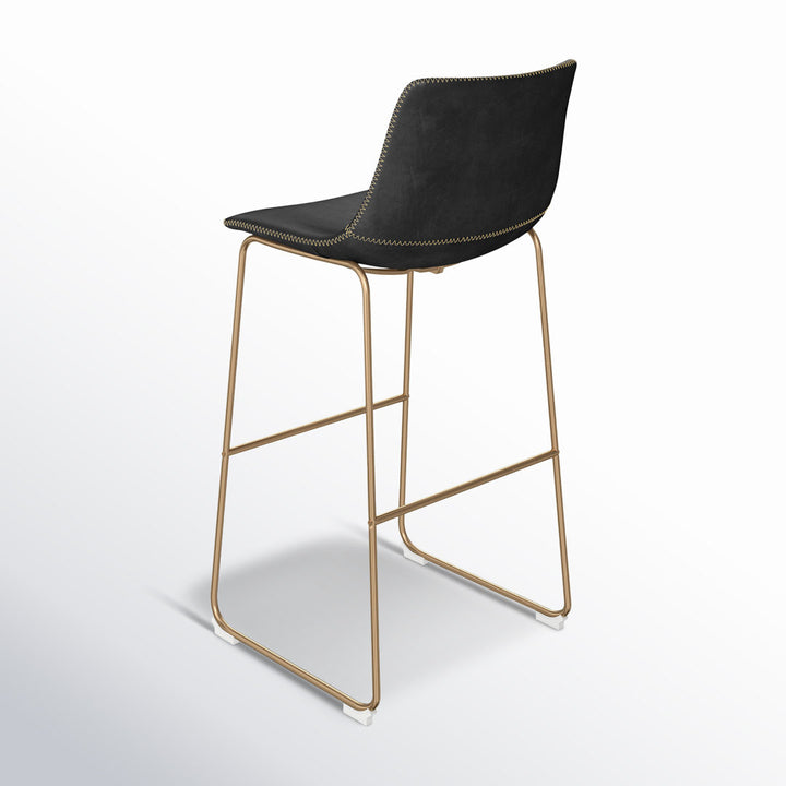 Nia Vegan Leather Bar & Counter Stool (Set of 2) AllModern Frame Color: Gold Upholstery: Black Vegan Leather, Seat Height: Bar Stool (29" Seat Height)