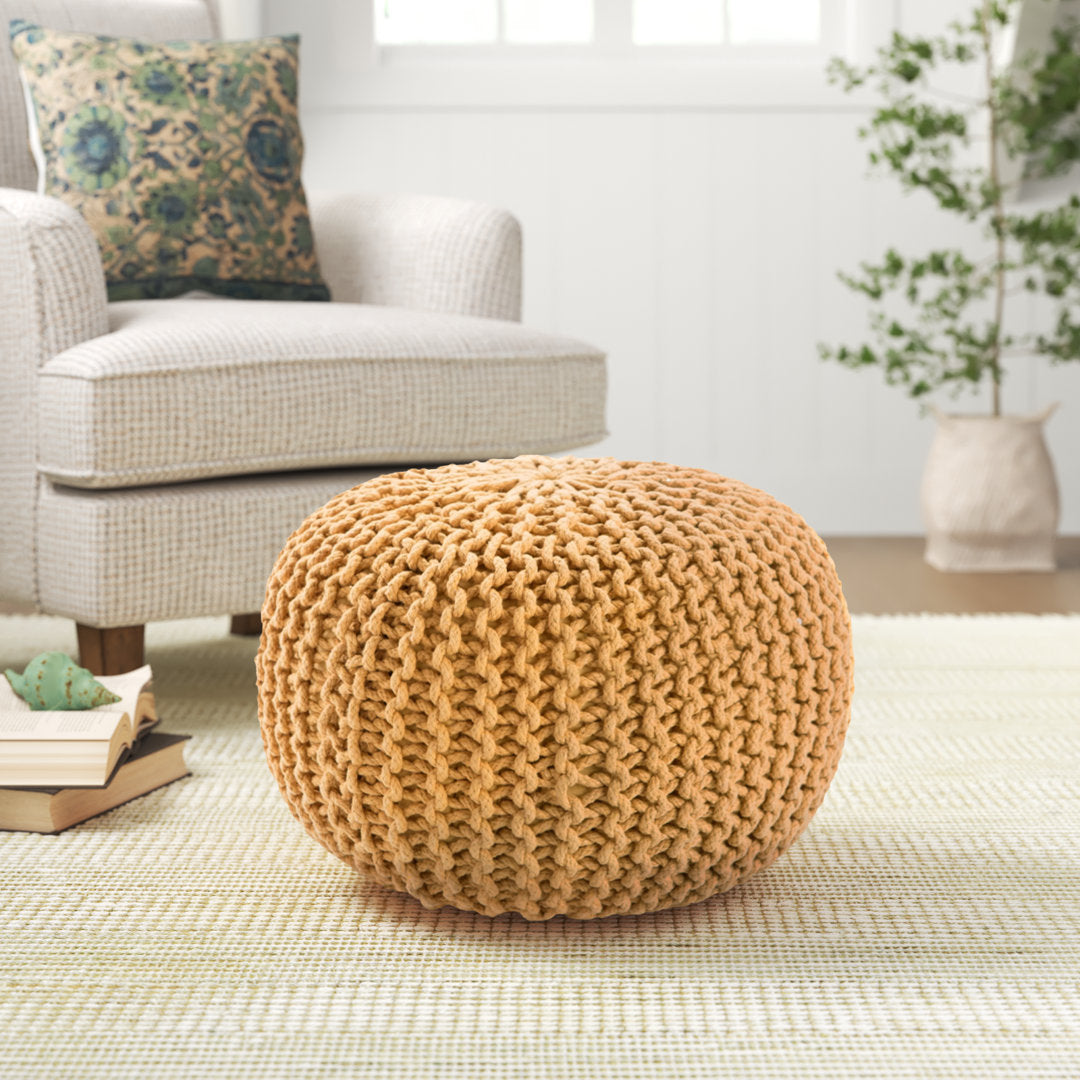 Anely 20" Wide Round Pouf Ottoman Highland Dunes Body Fabric: Yellow Cotton