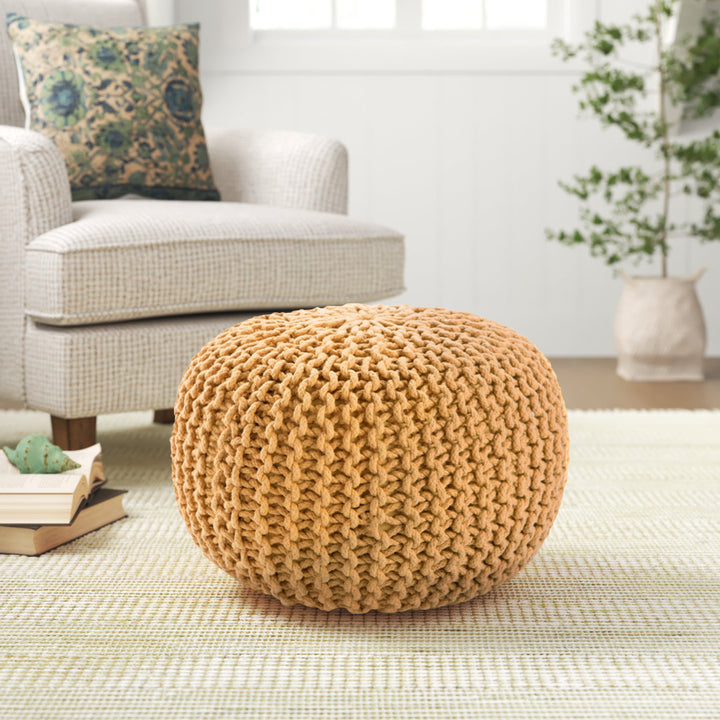 Anely 20" Wide Round Pouf Ottoman Highland Dunes Body Fabric: Yellow Cotton