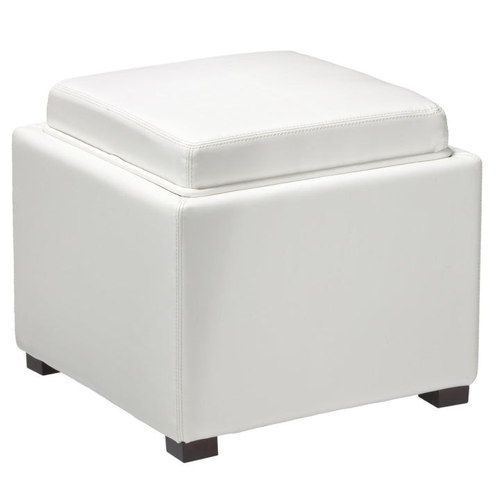 Newfield 17.5'' Wide Faux Leather Square Ottoman with Storage Alcott Hill® Upholstery: White Faux Leather
