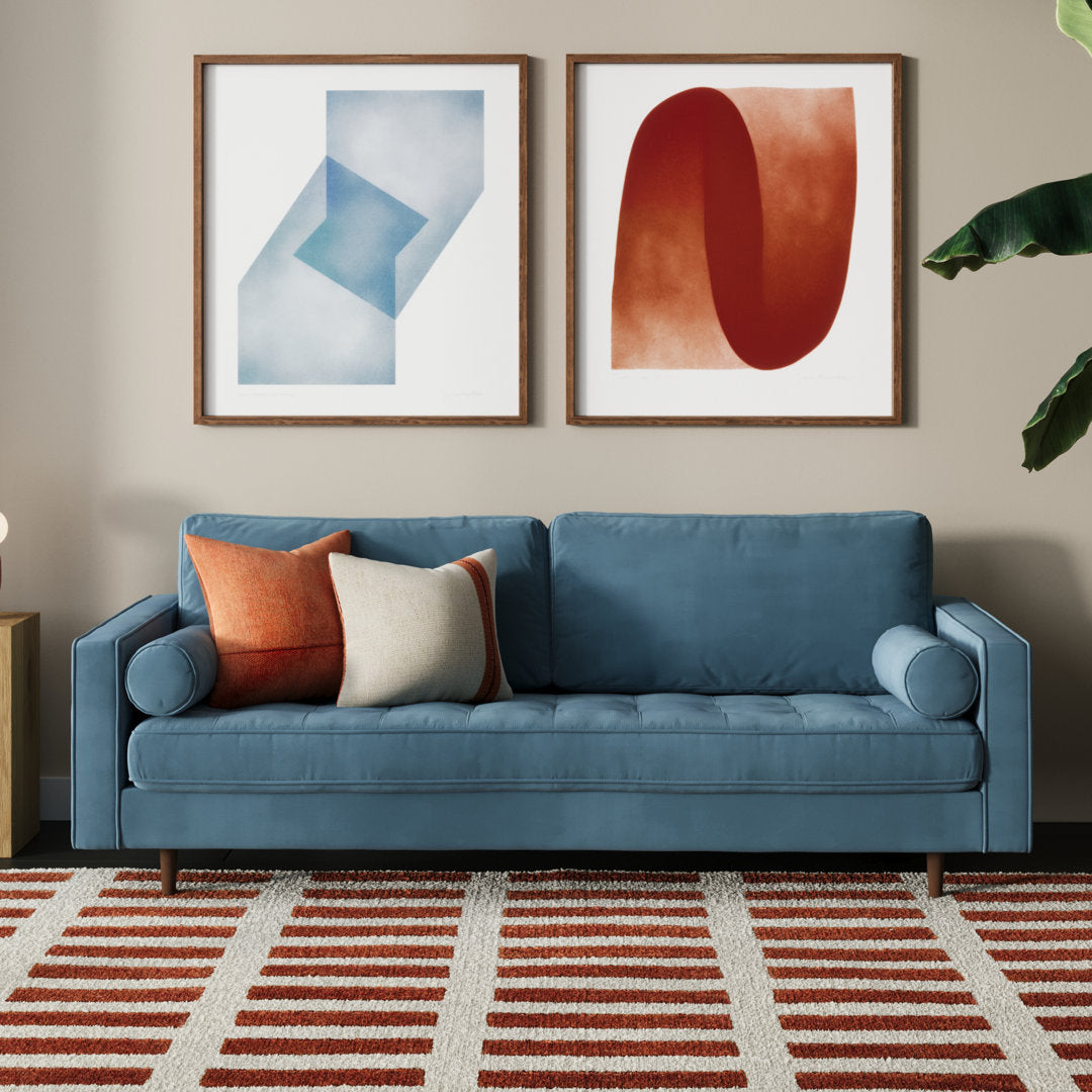 Geo 84" Upholstered Sofa AllModern Fabric: Ocean Blue Velvet