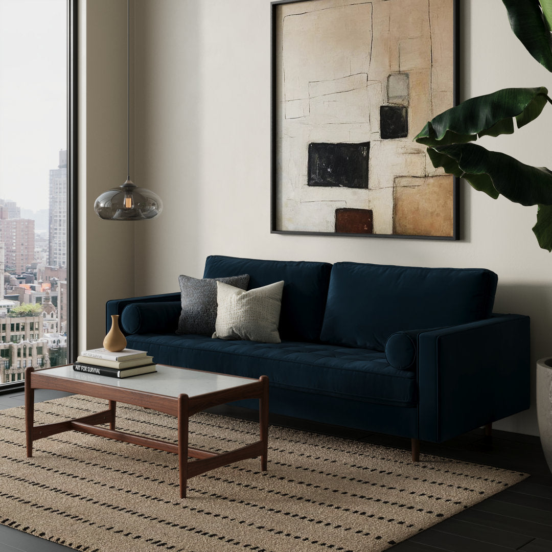 Geo 84" Upholstered Sofa AllModern Fabric: Bella Ink Performance Velvet