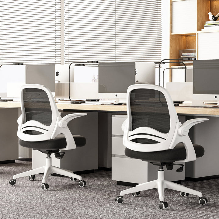 Kirouac Office Chair for Home and Office and Comfy Mesh Desk Chair with Wheels Inbox Zero Frame Color: White, Upholstery Color: Black