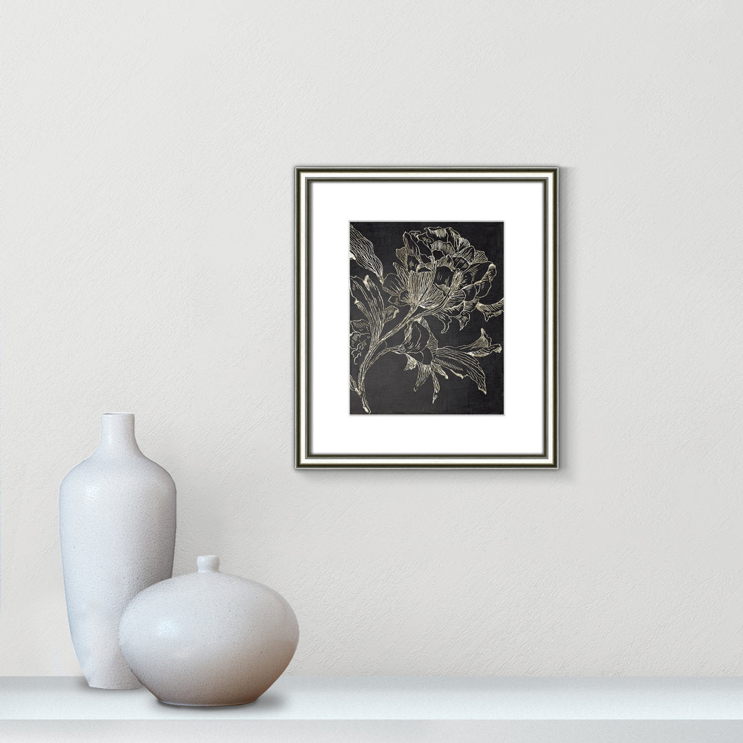 Golden Flower Folklore I by Asia Jensen - Picture Frame Graphic Art Print Joss & Main Size: 16.25" H x 14.25" W Format: Silver Framed