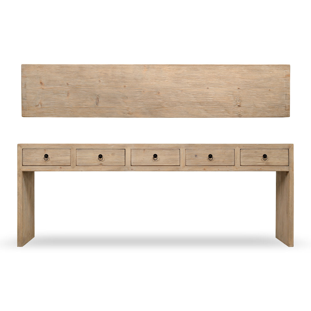 Lily's Living 98"l Weathered Natural Wood Indoor Waterfall Console Table W/Five Drawers, Home Office Furniture Lily's Living