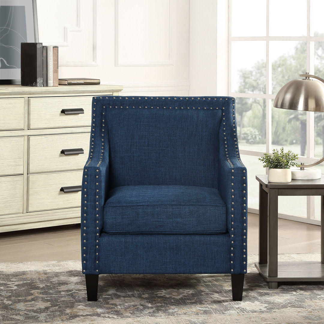 Hilga Erica Accent Armchair With Chrome Nailhead Trim Winston Porter Fabric: Blue Polyester Blend