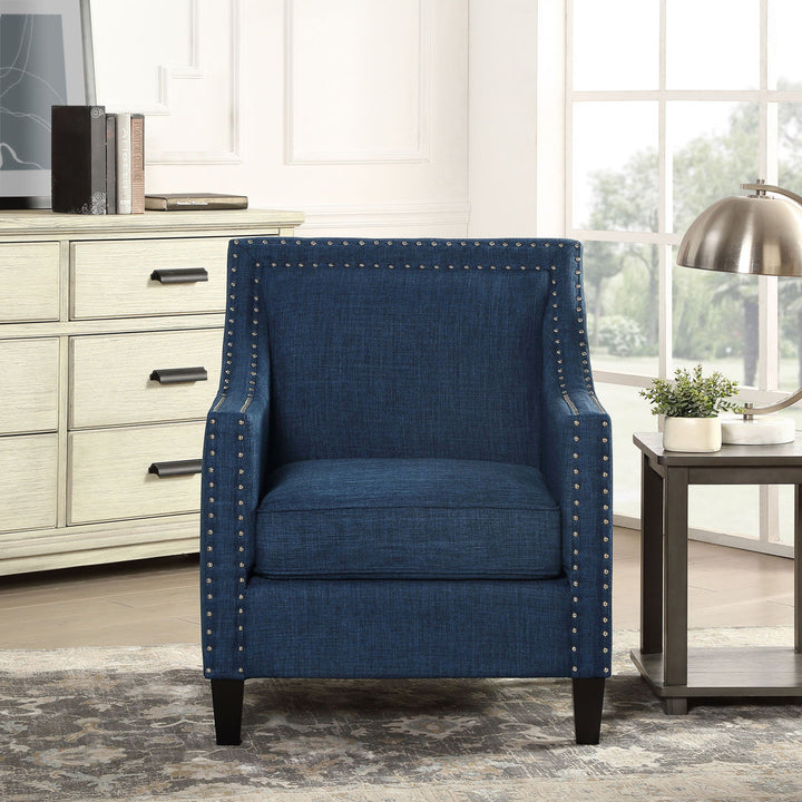 Hilga Erica Accent Armchair With Chrome Nailhead Trim Winston Porter Fabric: Blue Polyester Blend
