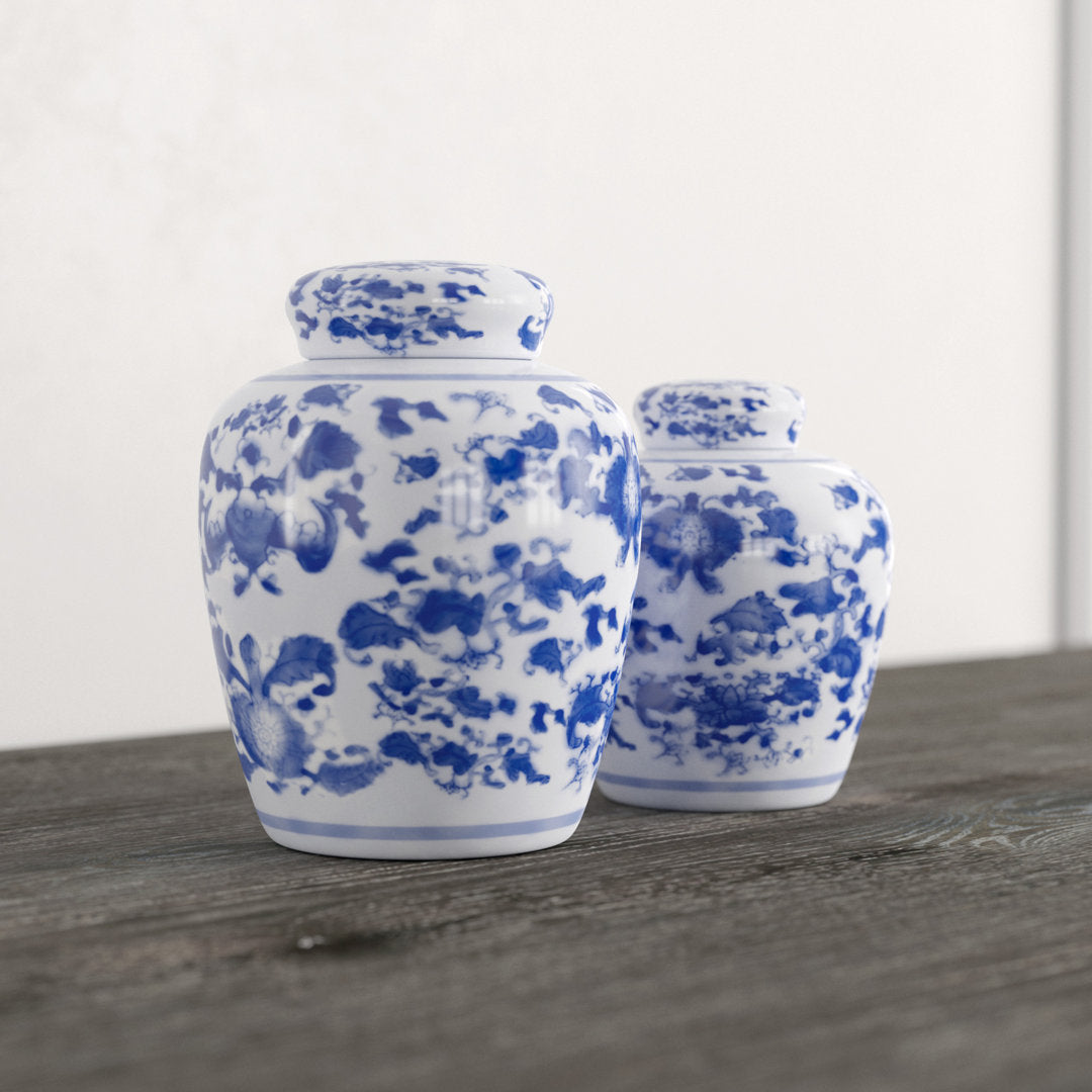 Chadwicks Blue/White Ceramic Jar Birch Lane™ Size: 6.5'' H x 5.5'' W x 5.5'' D