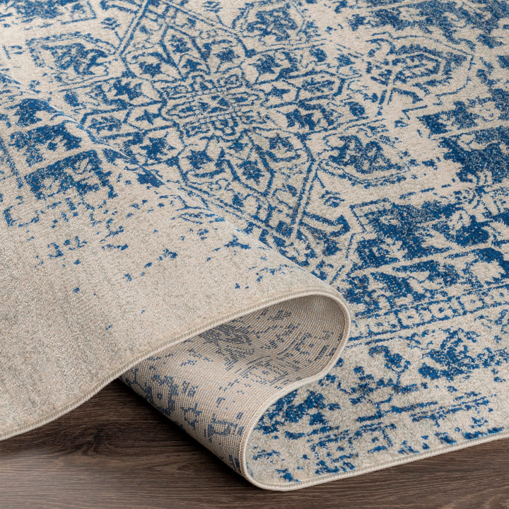 Hillsby Oriental Pure Navy/Light Gray Area Rug Mistana™ Rug Size: Oval 6'7" x 9'