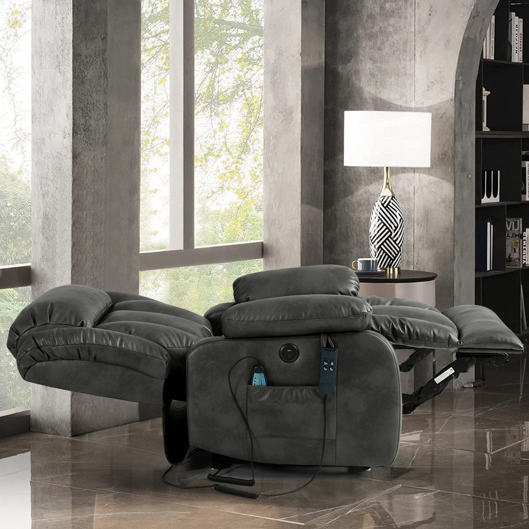 40.1'' Wide Dual Motor Genuine Leather Power Lift Assist Standard Recliner with Massager Latitude Run® Body Fabric: Gray Genuine Leather