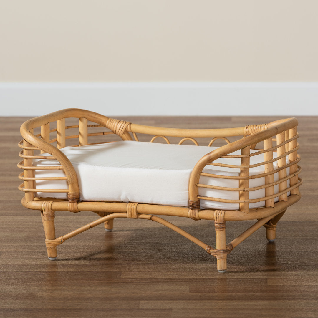 Malino Modern Bohemian  Natural Brown Rattan Pet Bed With Cushion Tucker Murphy Pet™