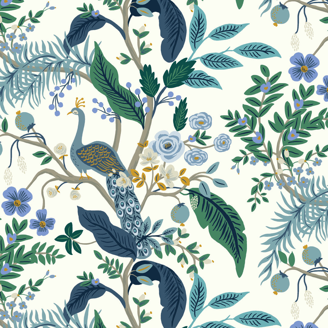 Rifle Paper Co. x Cloth & Company Bristol Armchair Rifle Paper Co. x Cloth & Company Body Fabric: Rpc Peacock Blue & White Linen