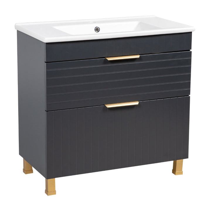 Jakkar 34'' Free Standing Single Bathroom Vanity with Ceramic Top Hokku Designs Base Finish: Antricite Matte