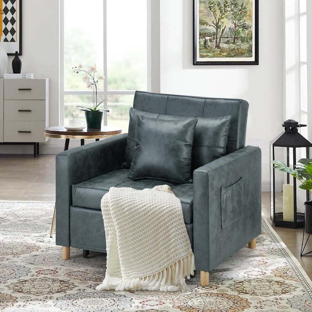 Seamus 40" Wide Tufted Genuine Leather Convertible Chair Steelside™ Body Fabric: Dark Teal Faux Leather