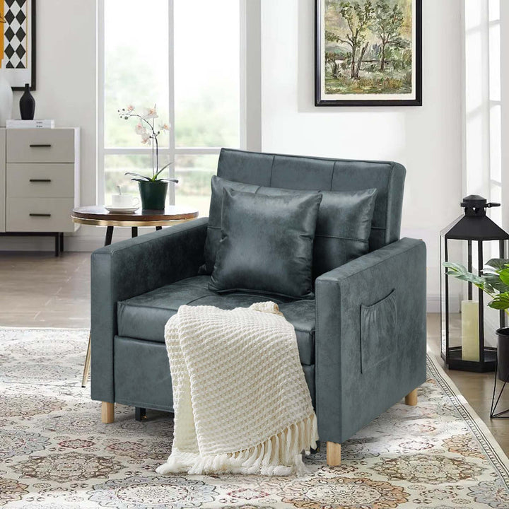 Seamus 40" Wide Tufted Genuine Leather Convertible Chair Steelside™ Body Fabric: Dark Teal Faux Leather