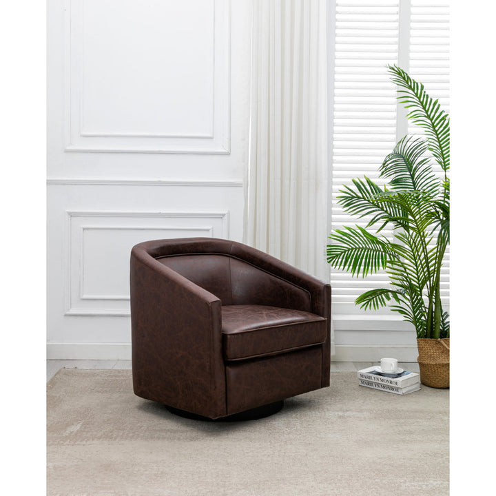 Kiersten 28.7" Wide Vegan Leather Swivel Barrel Chair Sand & Stable™ Leather Type: Dark Chocolate Brown Faux Leather