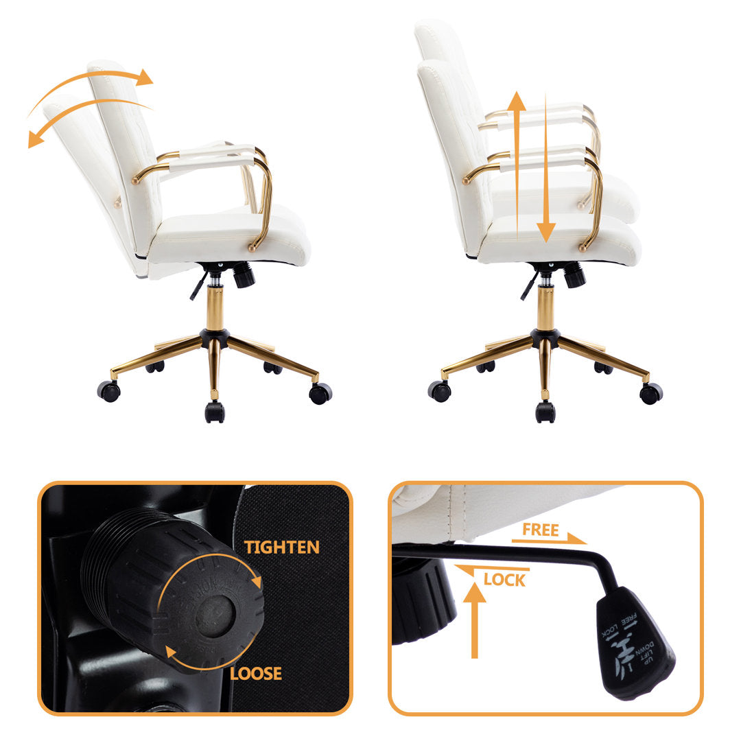 Von Executive Chair 23" Wide Leather Diamond-Tufted Swivel Adjustable Height Glam Style Etta Avenue™