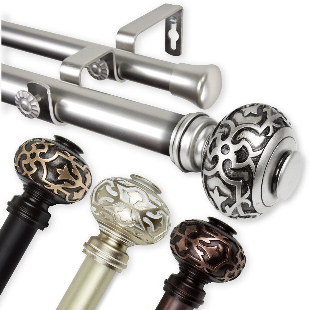 Lisson Adjustable 1" Double Curtain Rod Fleur De Lis Living Size: 48" - 84" Finish: Black