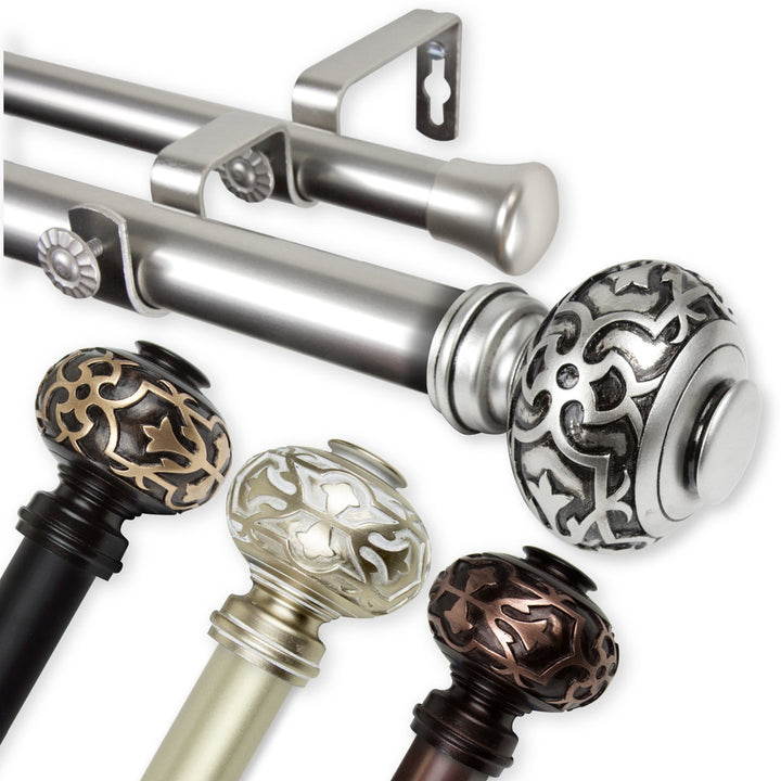 Lisson Adjustable 1" Double Curtain Rod Fleur De Lis Living Size: 48" - 84" Finish: Black