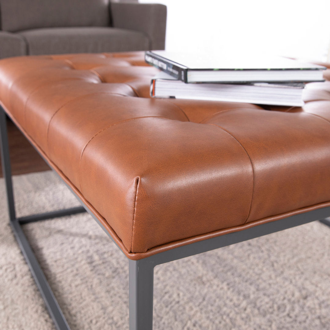 Bhorelal 34.75" Wide Faux Leather Tufted Square Cocktail Ottoman Wade Logan® Fabric: Brown