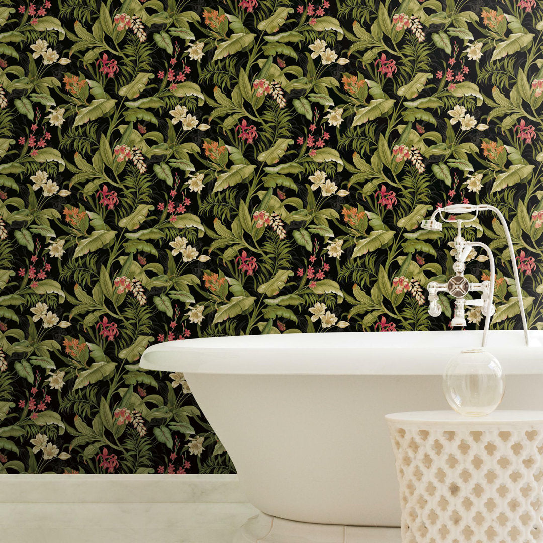 Waverly Wailea Coast 18.86' L x 18" W Peel and Stick Wallpaper Roll York Wallcoverings Color: Black