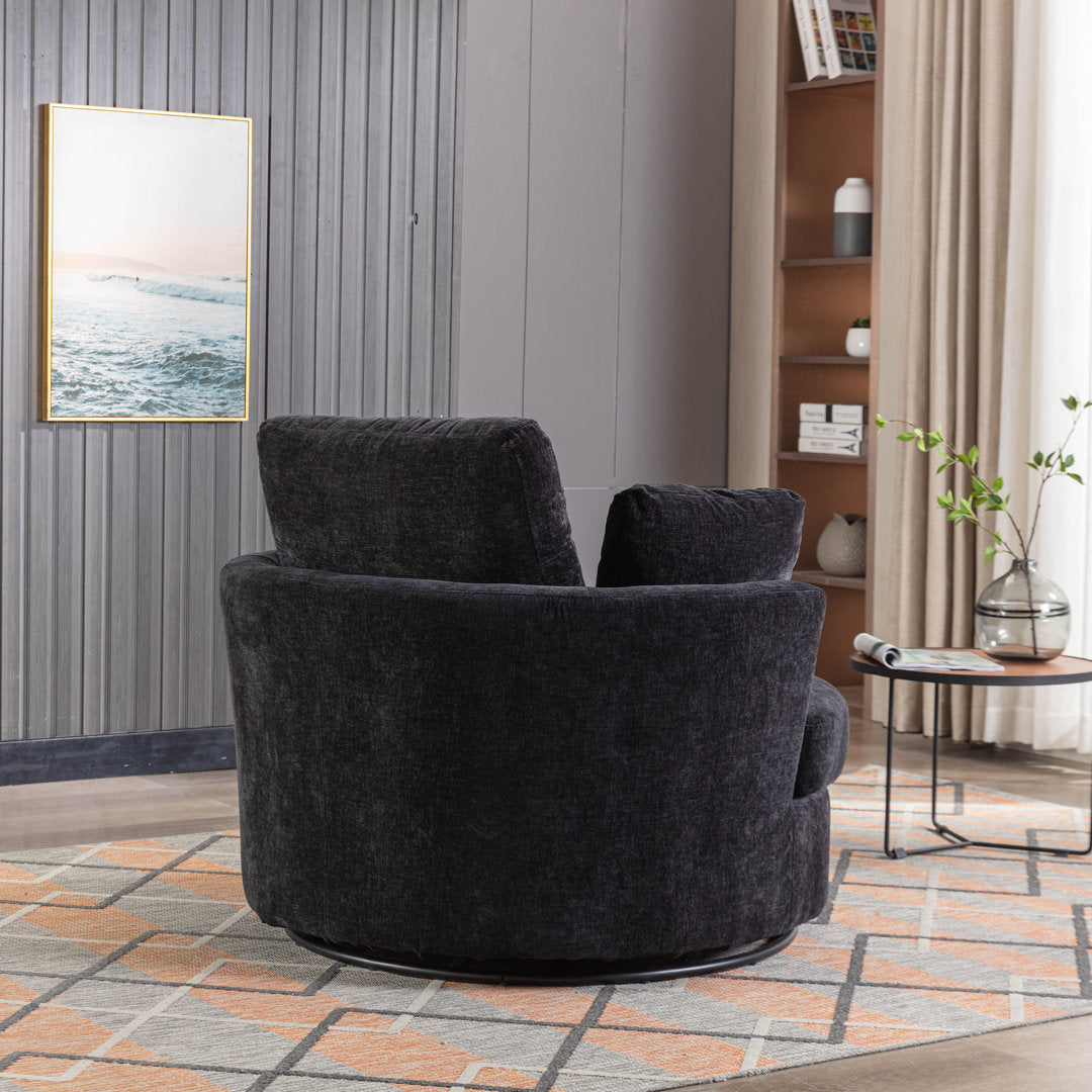 Achorn 42.26" W Polyester Recessed Arm Slipcovered Swivel Barrel Chair Hokku Designs Fabric: Black Polyester