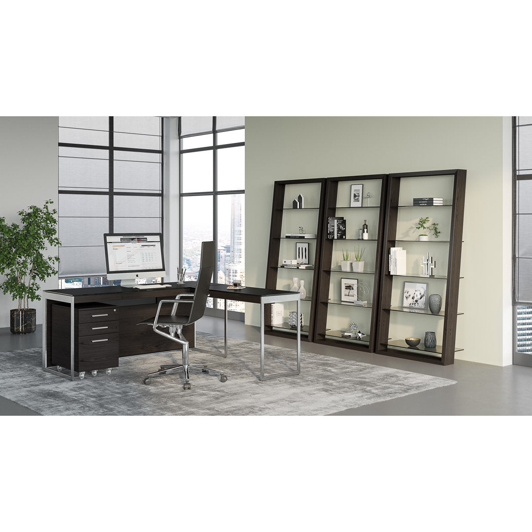 Sequel 20 Glass Desk BDI Color (Top/Frame): Charcoal Stained Ash/Satin Nickel