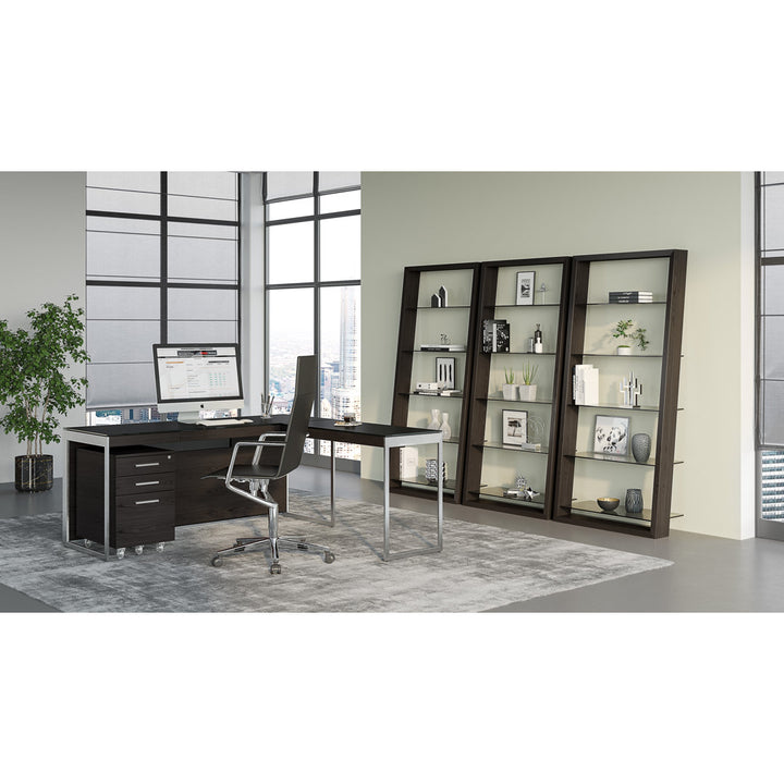Sequel 20 Glass Desk BDI Color (Top/Frame): Charcoal Stained Ash/Satin Nickel