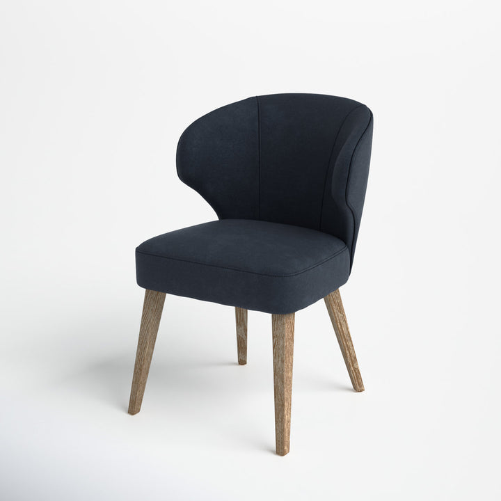 Golino Fabric Upholstered Wingback Side Chair Joss & Main Leg Color: Medium Brown, Upholstery Color: Navy