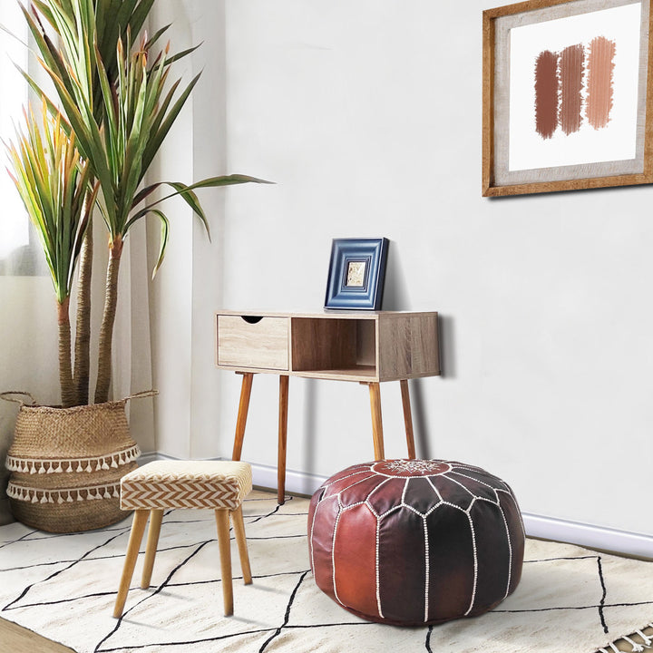 Handmade Moroccan Genuine Leather Ottoman Red Barrel Studio® Leather Type: Tobacco Brown Genuine Leather