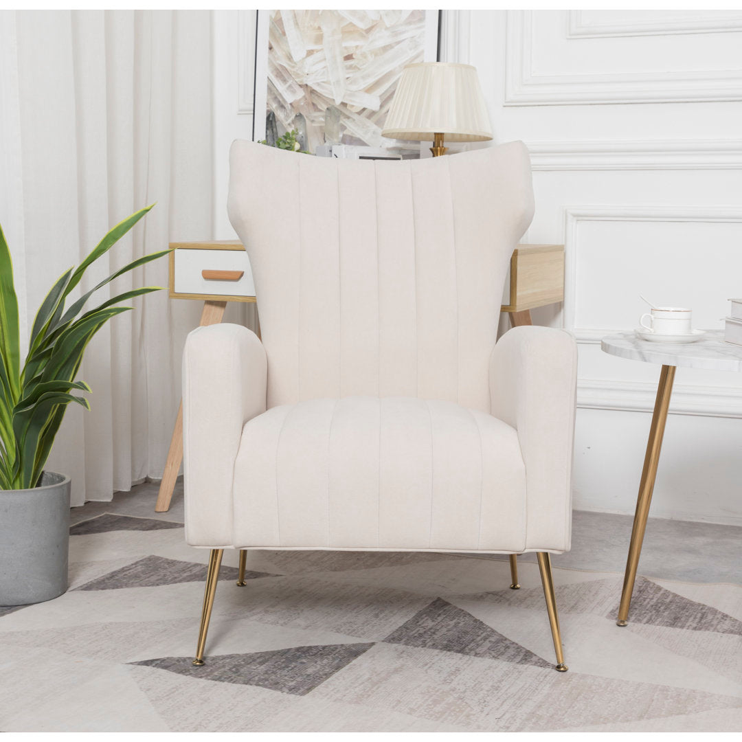 Floreal 27.5" Wide Velvet Wingback Chair Etta Avenue™ Fabric: Beige