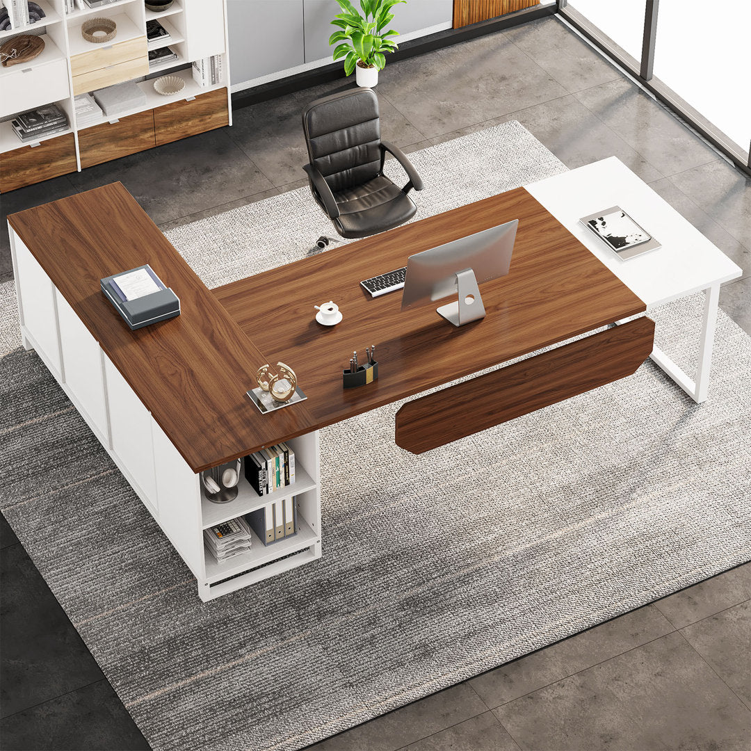 70.87'' Executive Desk and File Storage Cabinet Latitude Run® Color (Top/Frame): Brown/White