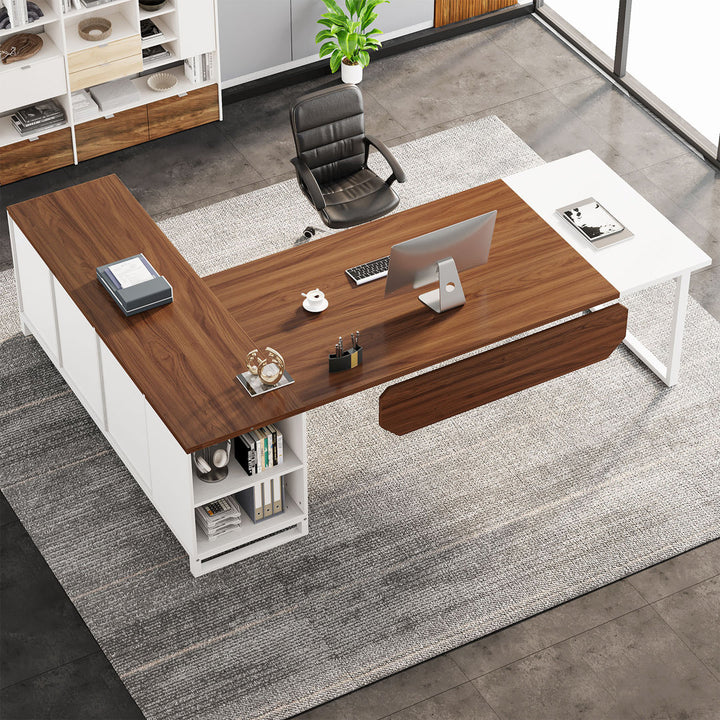 70.87'' Executive Desk and File Storage Cabinet Latitude Run® Color (Top/Frame): Brown/White