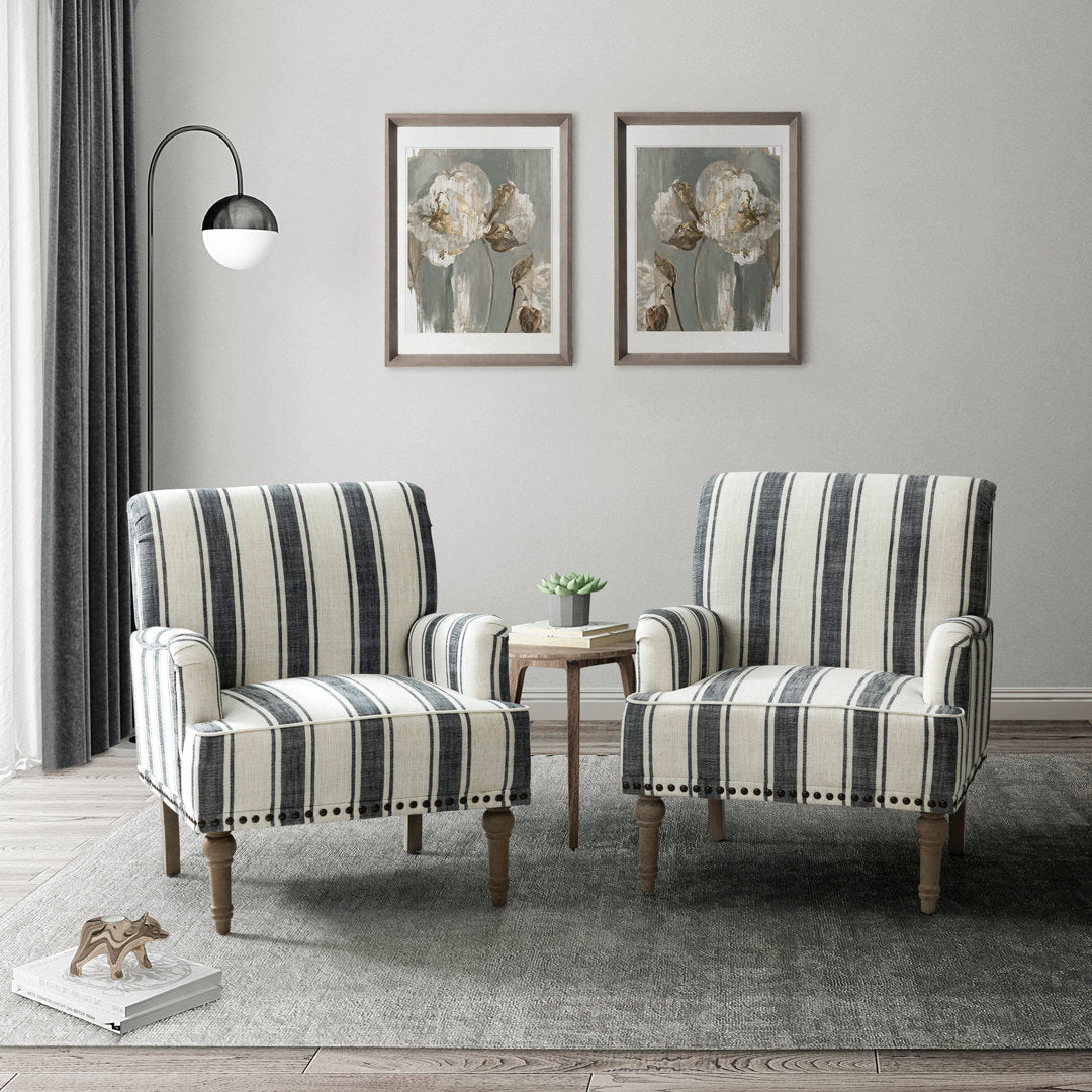 Arching Armchair With Solid Wood Turned Legs and Nailhead Trim (Set of 2) Sand & Stable™ Upholstery Color: Black