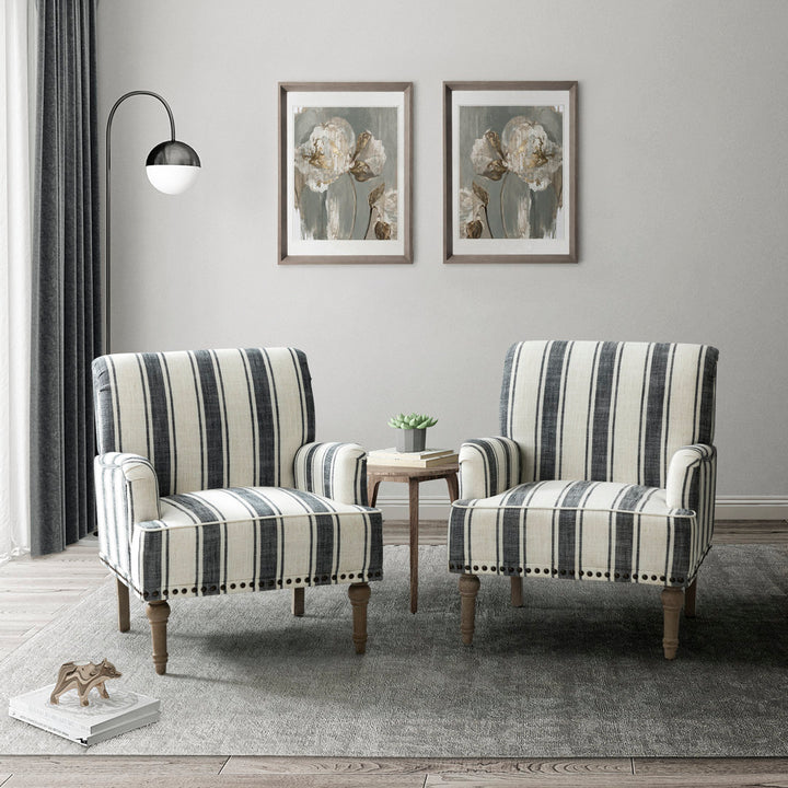 Arching Armchair With Solid Wood Turned Legs and Nailhead Trim (Set of 2) Sand & Stable™ Upholstery Color: Black
