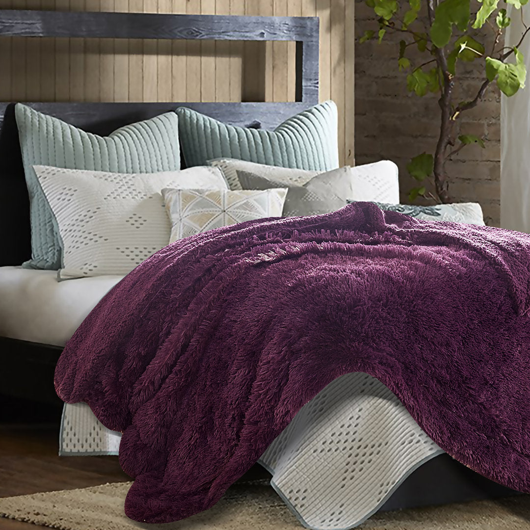 Shaggy Shaggy Super Elegent Sherpa Long Fur Throw Chanasya Color: Aubergine Size: 50" W x 65" L
