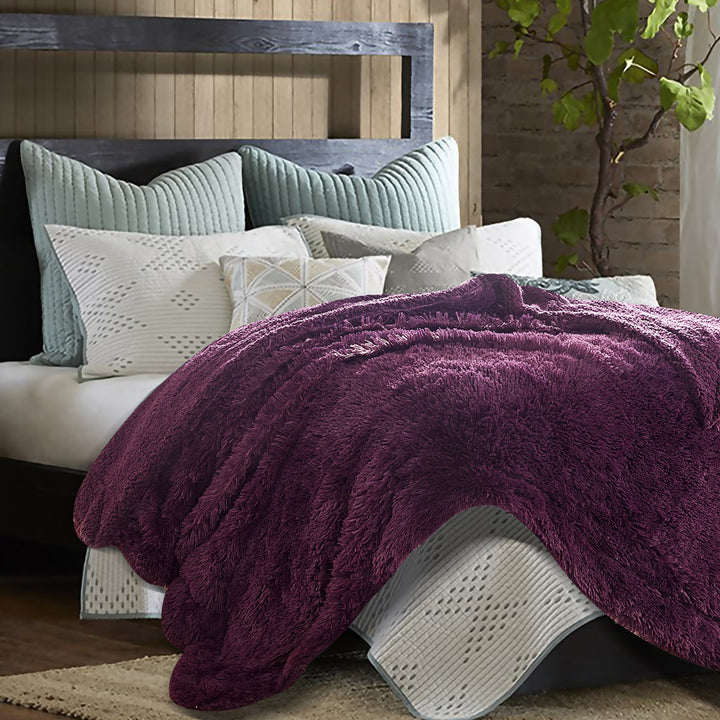 Shaggy Shaggy Super Elegent Sherpa Long Fur Throw Chanasya Color: Aubergine Size: 50" W x 65" L