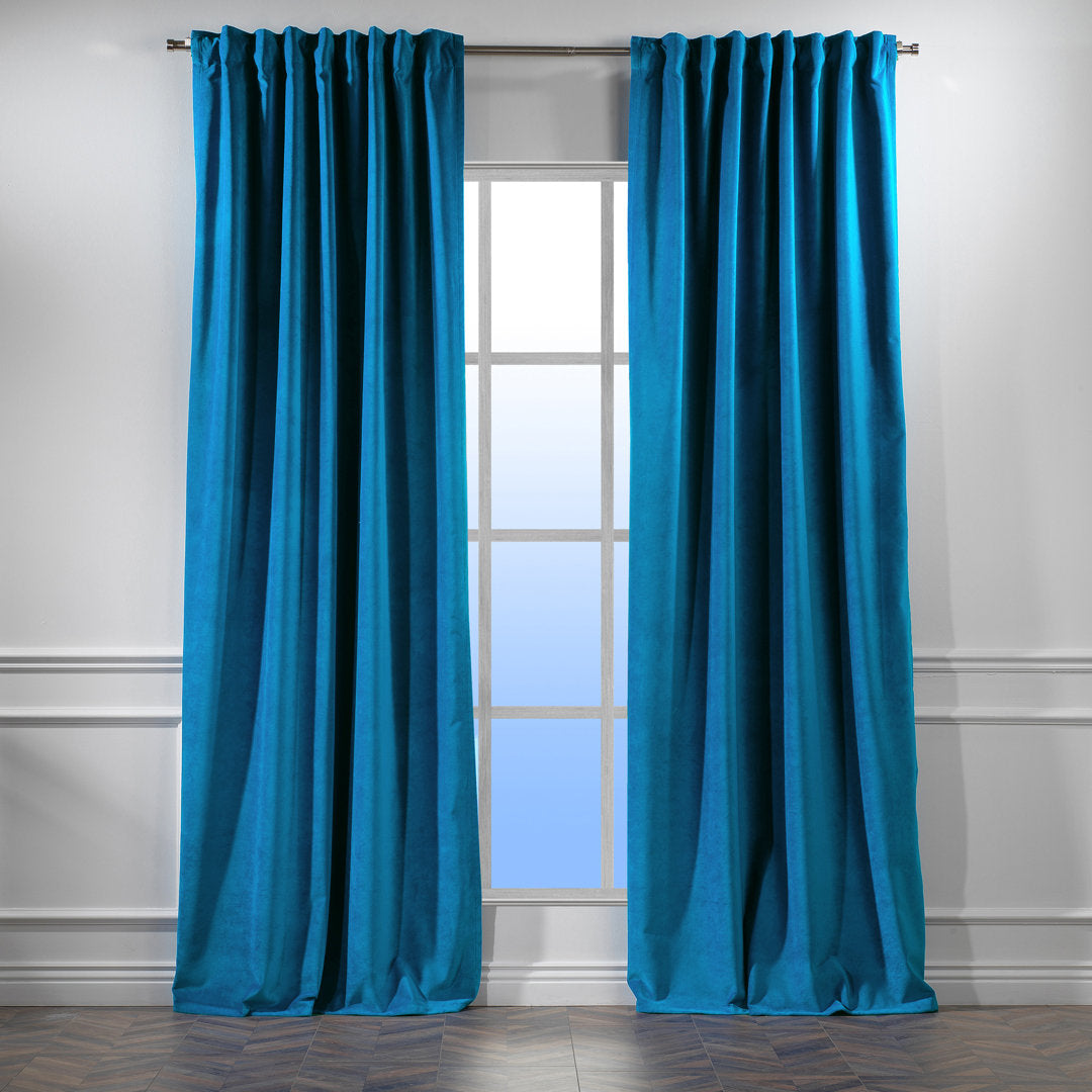 Matte Velvet Extra wide x Extra Long Custom Made Decorative Single Panel Lilijan Home & Curtain Curtain Color: 44 Blue Size per Panel: 100" W x 63" L