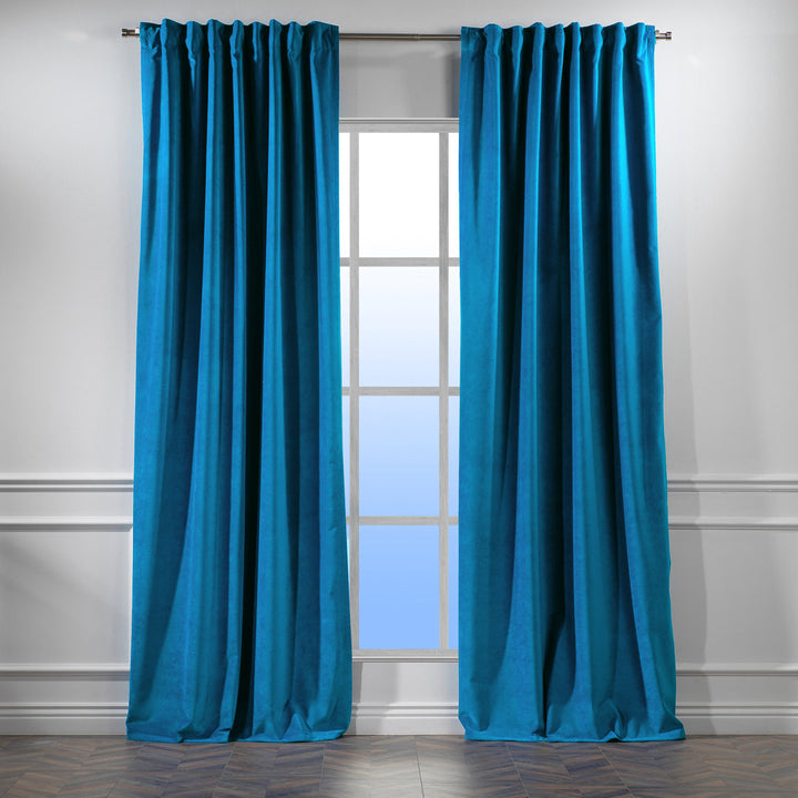 Matte Velvet Extra wide x Extra Long Custom Made Decorative Single Panel Lilijan Home & Curtain Curtain Color: 44 Blue Size per Panel: 100" W x 63" L