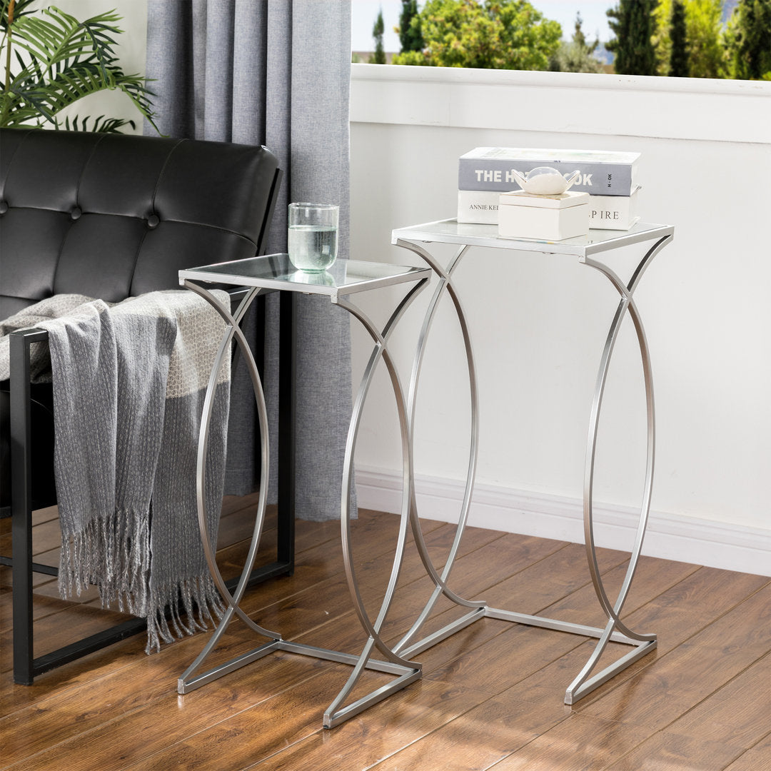 Loquette Glass Sled Nesting Tables Etta Avenue™ Table Base Color: Silver