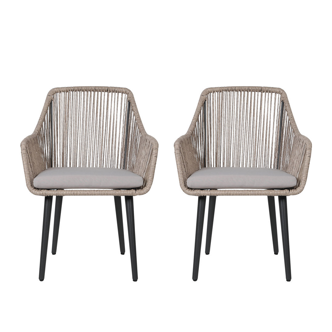 Cassil Patio Dining Armchair with Cushion (Set of 2) Wade Logan® Frame Color/Cushion Color: Beige Frame/Light Gray Cushion