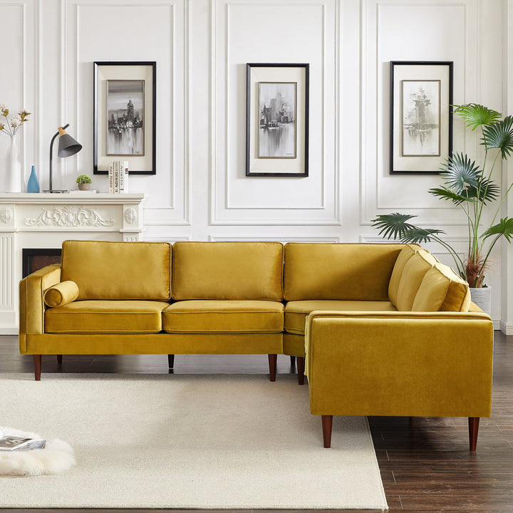 Isaak 105" Wide Symmetrical Corner Etta Avenue™ Fabric: Yellow Velvet