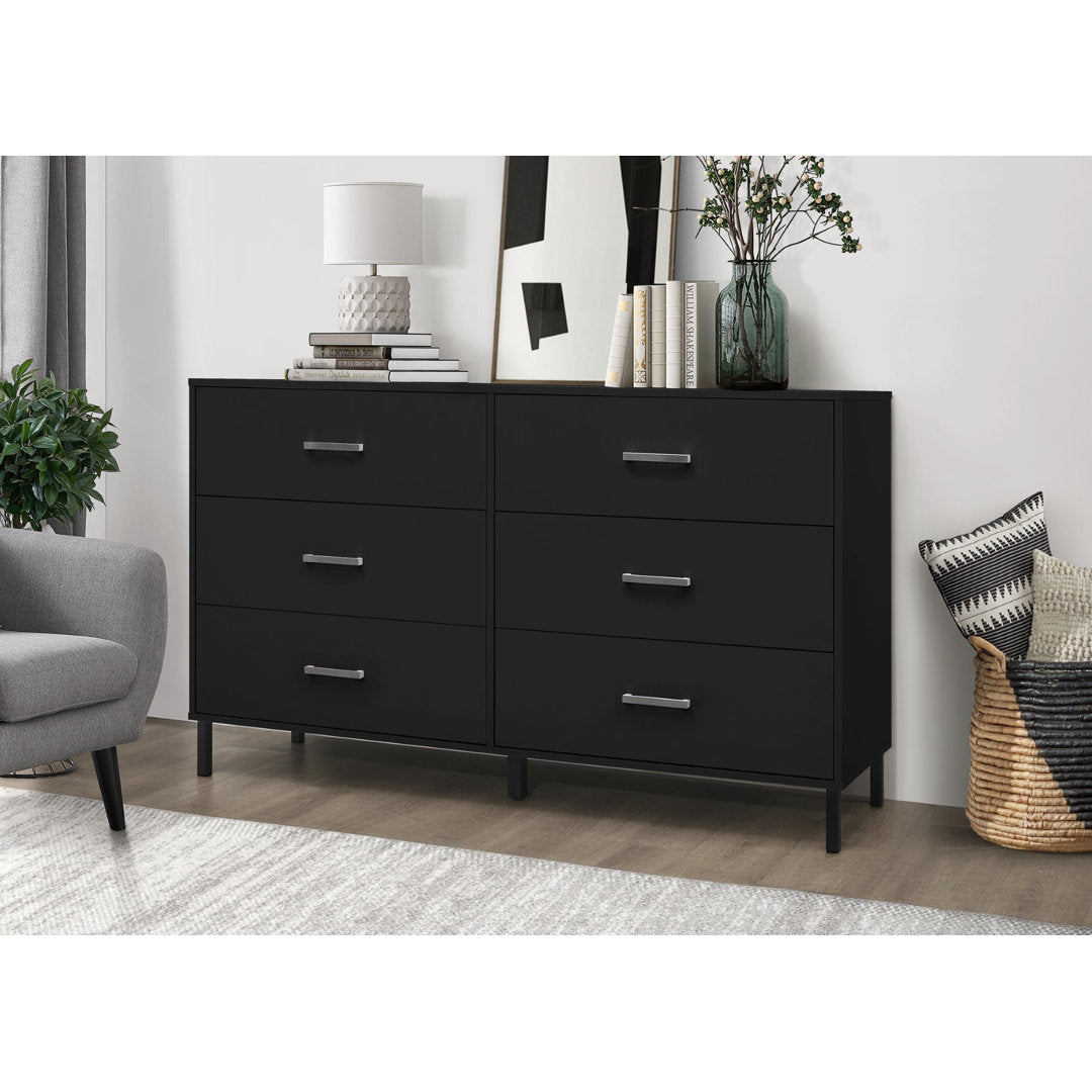 Alexei 6 Drawer 58.5" W Double Dresser Zipcode Design™ Color: Black