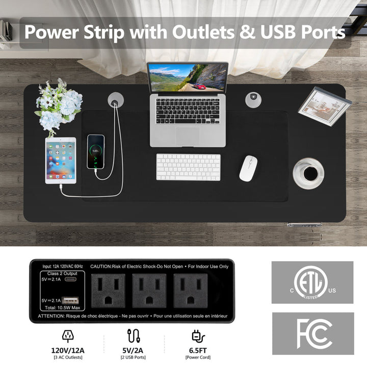 Kashif 55'' Electric Height Adjustable Standing Desk With 2 USB Ports, 3 Power Outlets, and 4 Casters, 2 Hooks, Big Mouse Pad Inbox Zero Color: Black