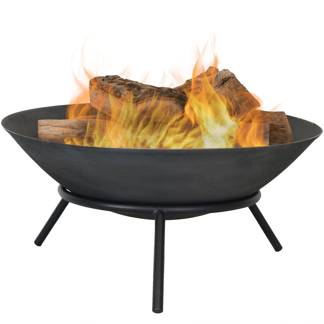 Eckard 22" Round Wood-Burning Black Finish Cast Iron Raised Fire Pit Bowl with Stand Wrought Studio™
