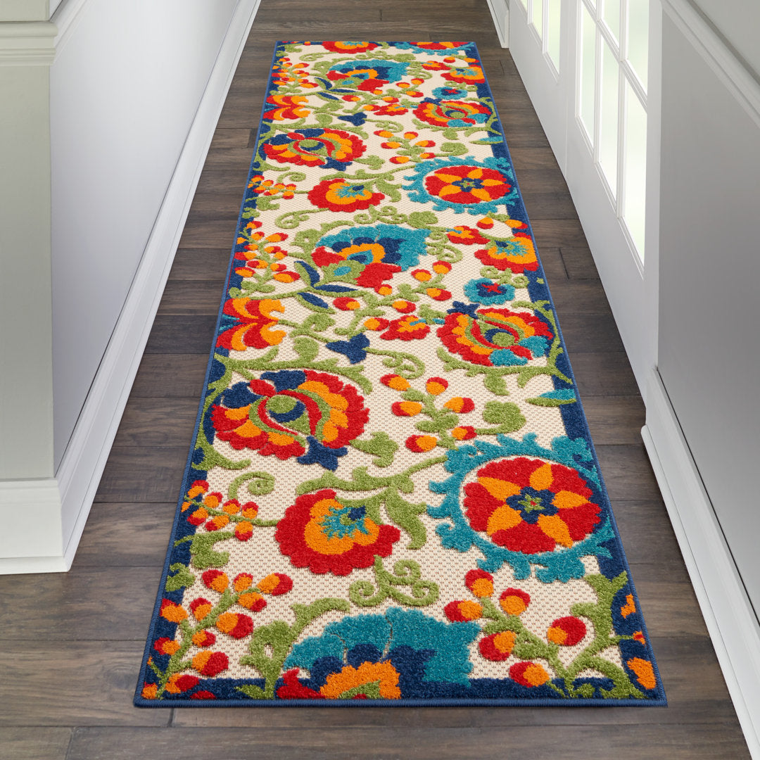 Bernia Floral Ivory/Red/Green Area Rug Wade Logan® Rug Size: Runner 2'3" x 10'