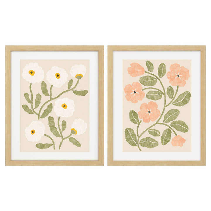 Embroidery Florals B Framed On Print 2 Pieces Print Red Barrel Studio®