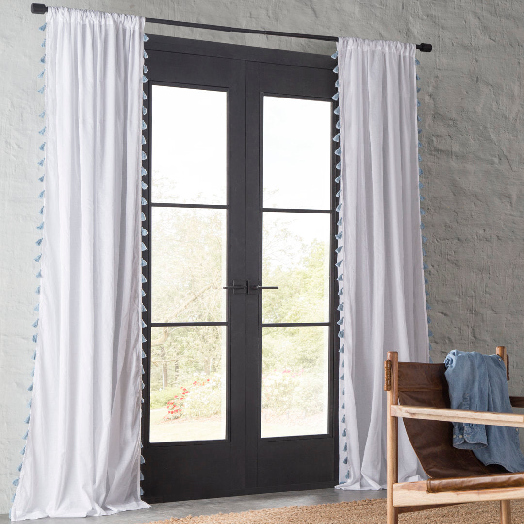 Brackett 100% Cotton Solid Semi-Sheer Rod Pocket Single Curtain Panel Dakota Fields Curtain Color: Blue